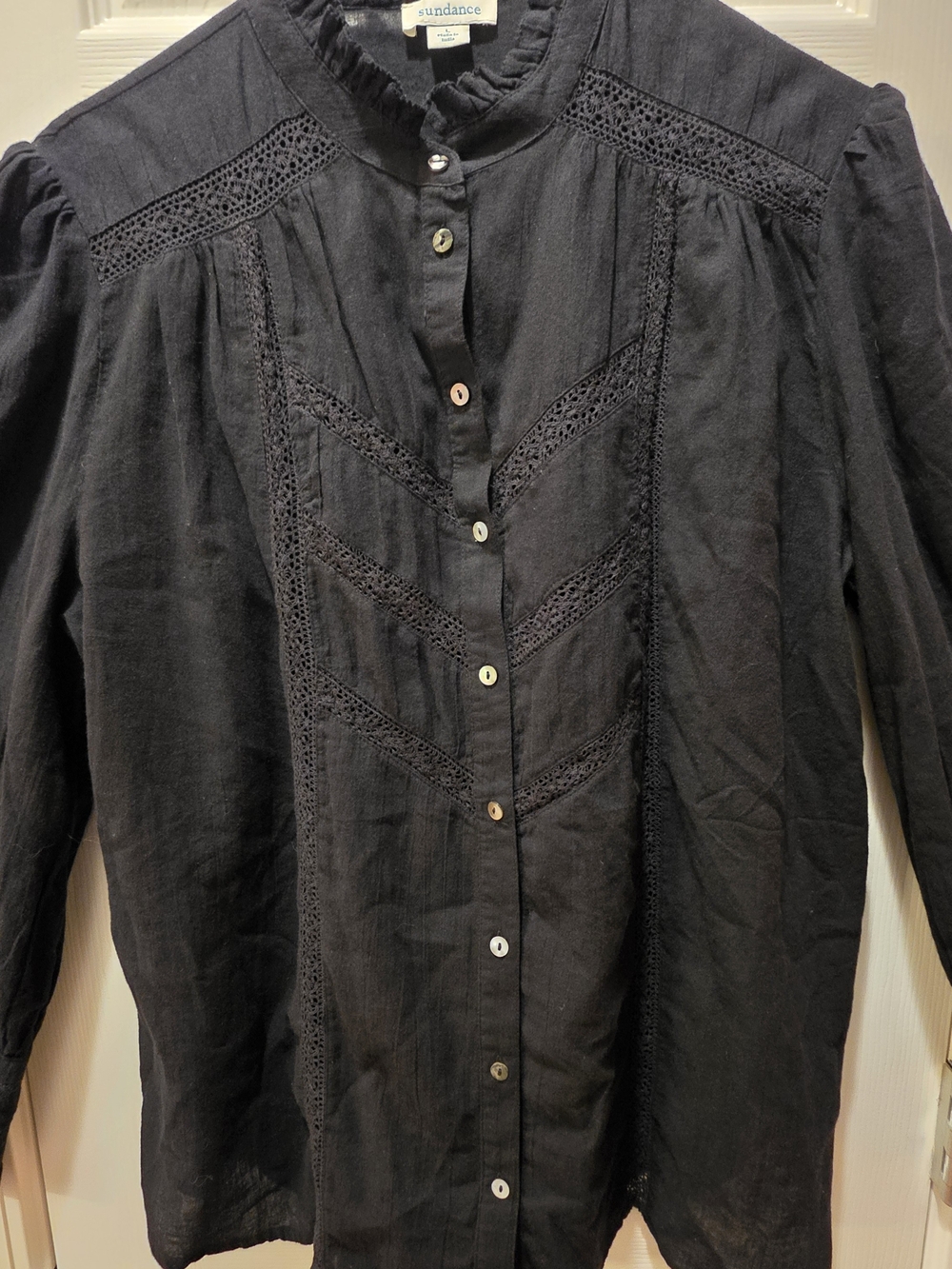 Sundance Black Eyelet Button-Up Gothic Victorian black blouse with lace